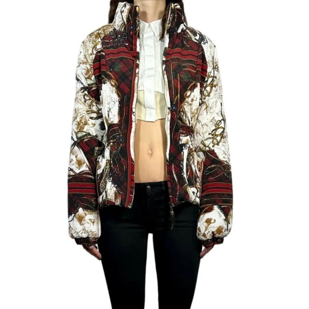 Just Cavalli Barocco Novelty Hunting Scotland Tartan Print Puffer Jacket